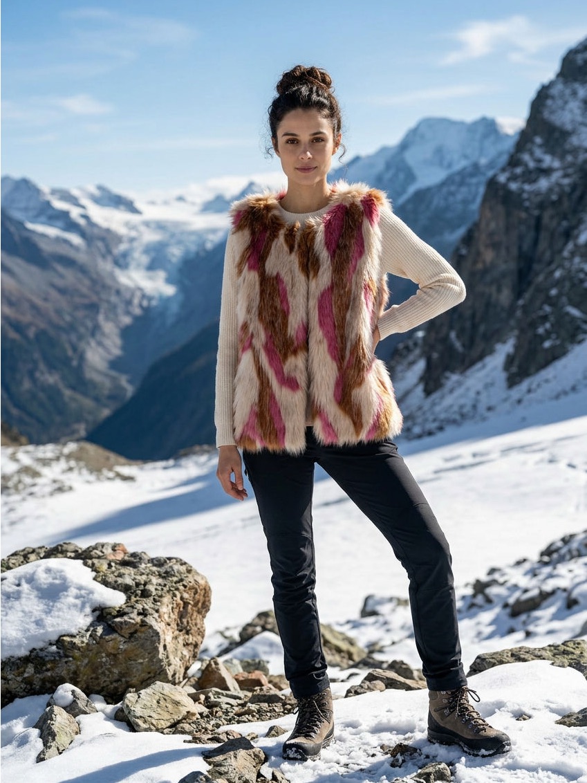 Royaltique Alphamoment Faux Fur Vest Colorblock Acrylic Polyester Size M